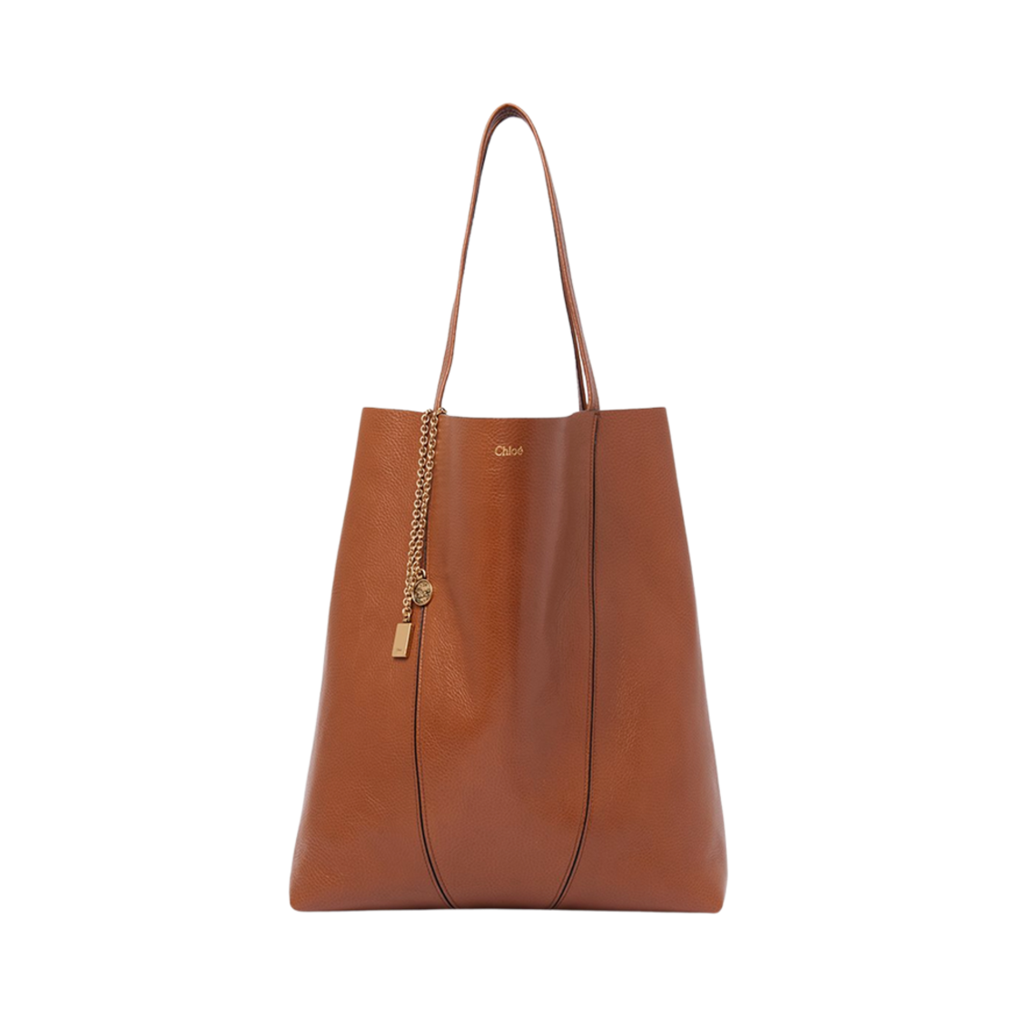 CHC25SS810N8426M Chloe Spin Large Tote Bag in Grained Leather Clay Brown