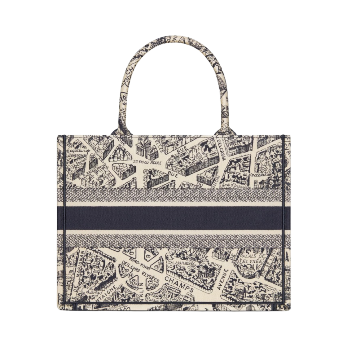 디올 미디움 북 토트 플랜 드 파리 자수 베이지 네이비 블루(Dior Medium Book Tote Plan de Paris Embroidery Beige Navy Blue) - 3