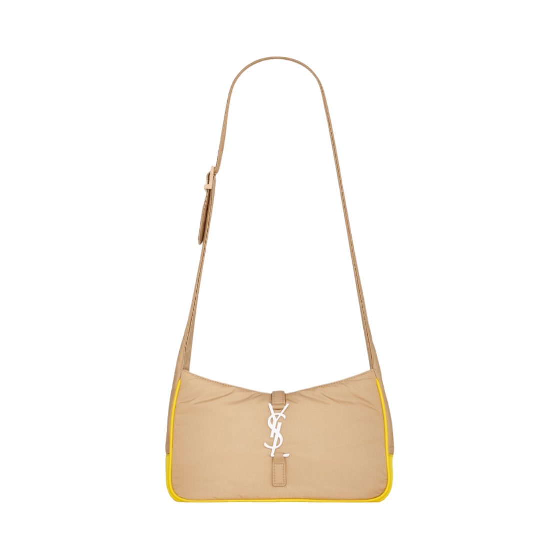생로랑 르 5 A 7 크로스바디백 에코닐 리제너레이티드 나일론 베이지 빈티지 미모사 옐로우(Saint Laurent Le 5 À 7 Crossbody Bag in Econyl Regenerated Nylon Beige Vintage Mimosa Yellow) - 1
