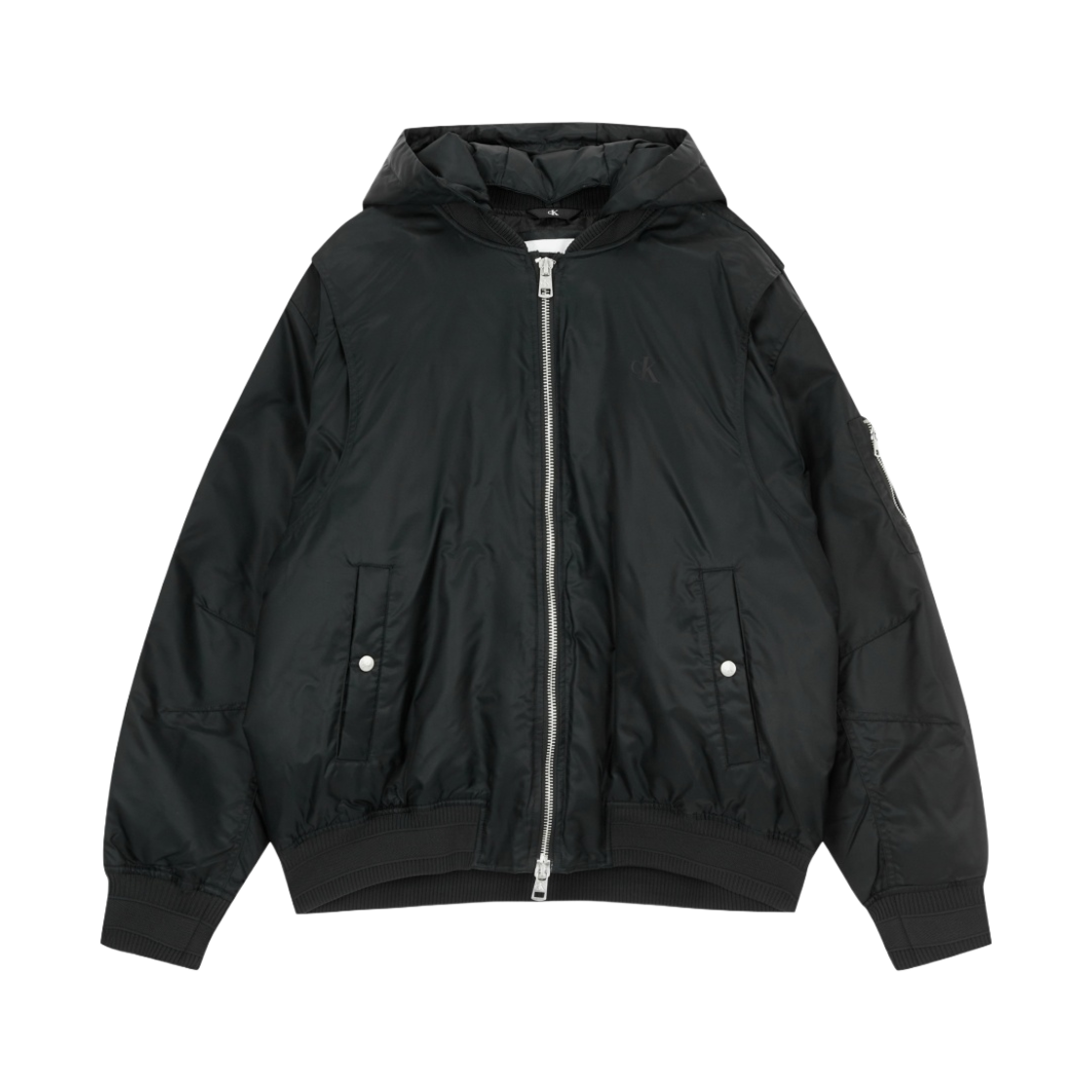 J325484BEH Calvin Klein Jeans Hooded Bomber Down Jacket CK Black
