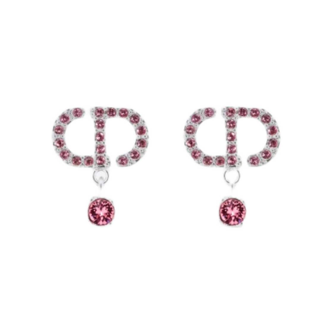 E3365WOMCY-D83P (W) Dior Petit Cd Stud Earrings Palladium-Finish Metal and Pink Crystals