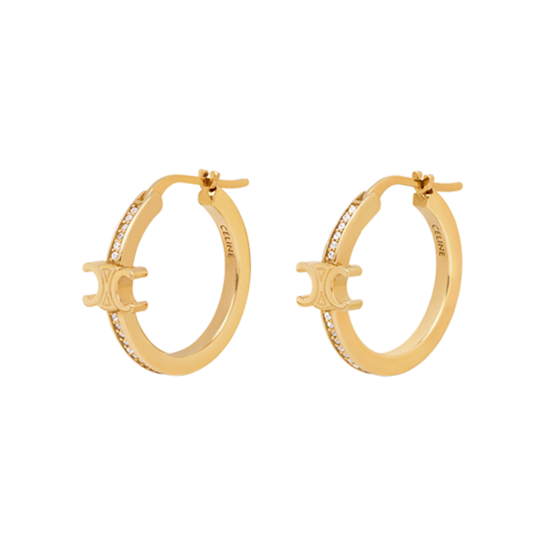 셀린느 트리옹프 스파클 훕스 스트라스 앤 브라스 골드 피니시 골드(Celine Triomphe Sparkle Hoops in Strass and Brass with Gold Finish Gold) - 1