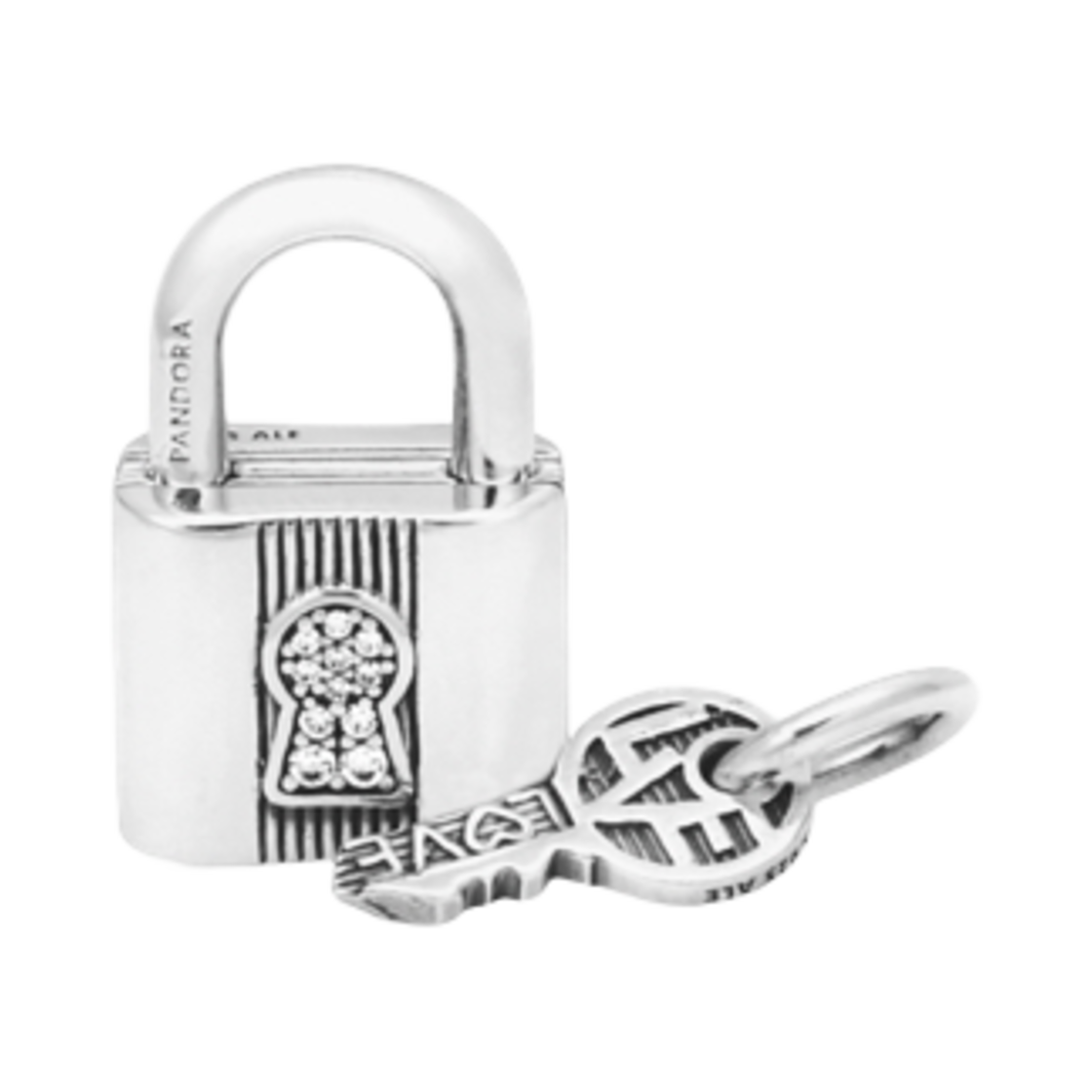 (W) 판도라 패들락 키 댕글 참 스털링 실버 클리어((W) Pandora Padlock and Key Dangle Charm Sterling Silver Clear)