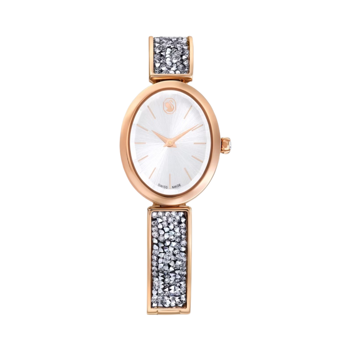 (W) 스와로브스키 크리스탈 락 오발 워치 로즈 골드((W) Swarovski Crystal Rock Oval Watch Rose Gold)