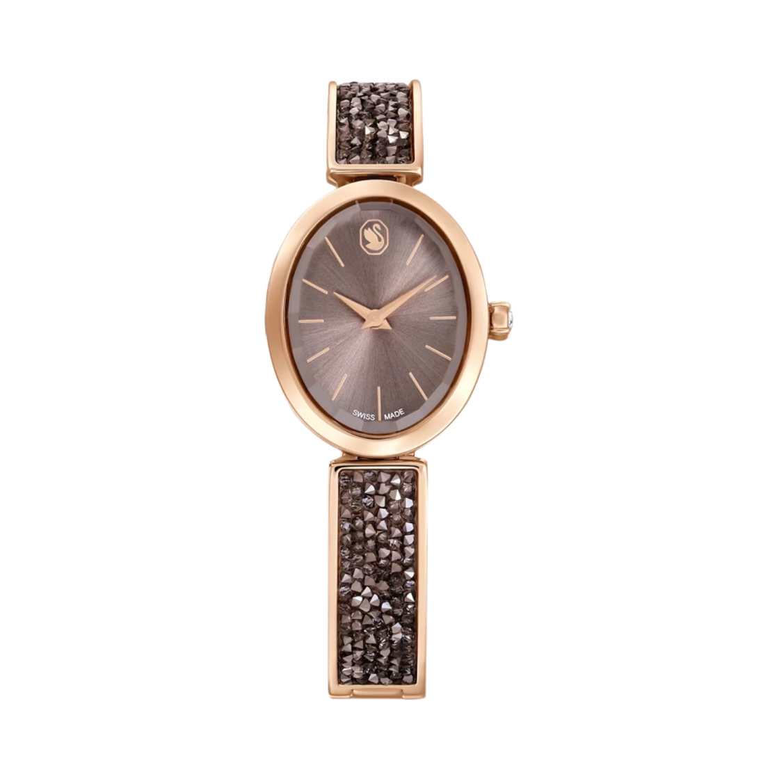 (W) 스와로브스키 크리스탈 락 오발 워치 블랙 로즈 골드((W) Swarovski Crystal Rock Oval Watch Black Rose Gold)