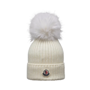 (Kids) Moncler Wool Beanie with Pom Pom White