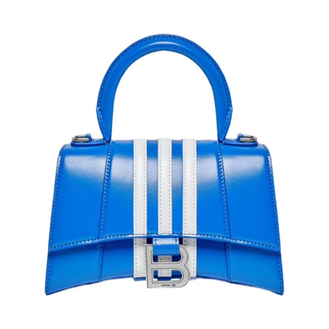 발렌시아가 x 아디다스 샤이니 박스 카프스킨 아워글래스 XS 핸드백 블루(Balenciaga x Adidas Hourglass XS Handbag in Shiny Box Calfskin Blue) - 1