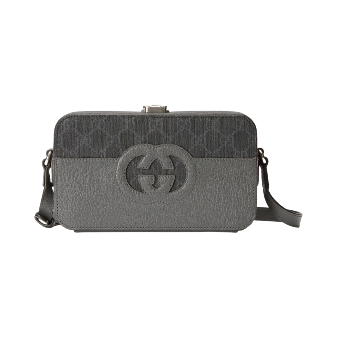 구찌 탑 핸들 백 컷아웃 인터로킹 G 블랙 그레이 슈프림(Gucci Top Handle Bag with Cut-Out Interlocking G Black Grey Supreme) - 1