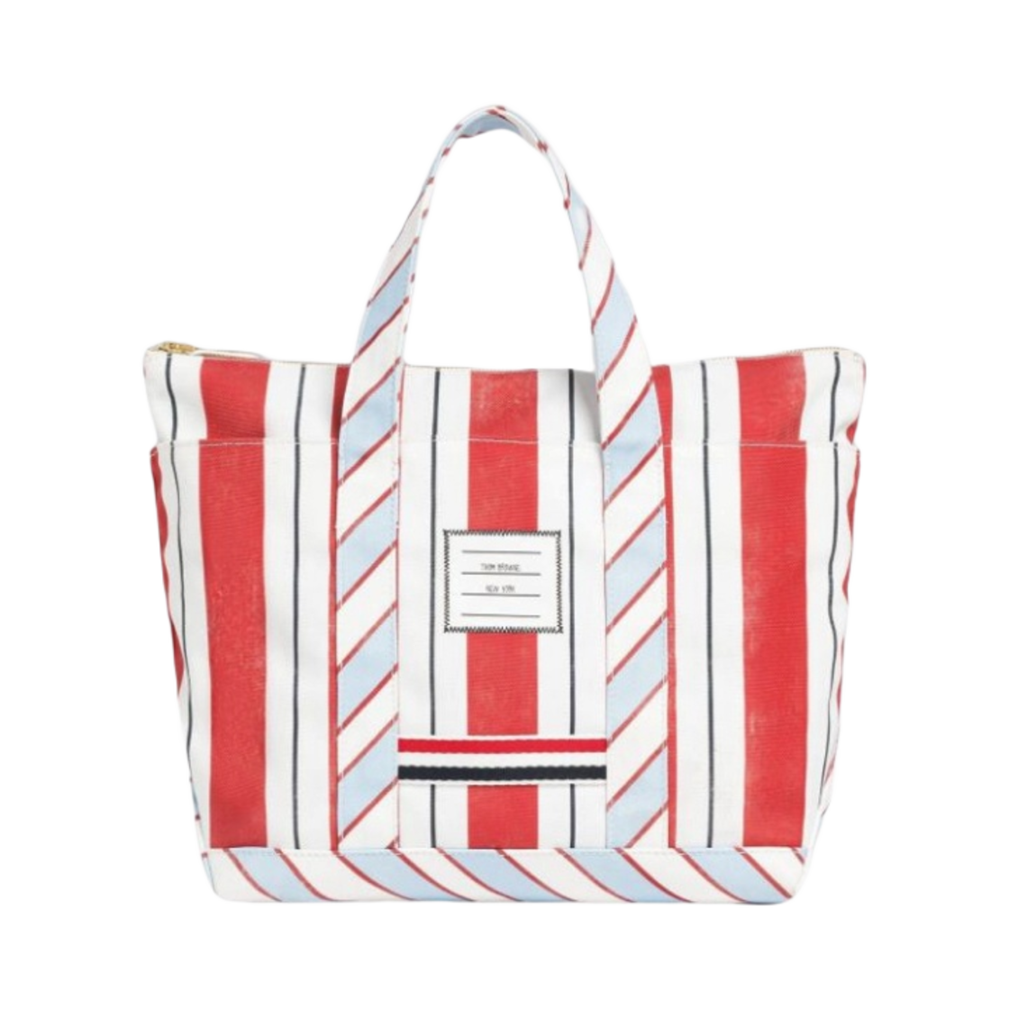 톰브라운 워시드 스트라이프 캔버스 스몰 툴 토트백 레드(Thom Browne Washed Striped Canvas Small Tool Tote Bag Red) - 1