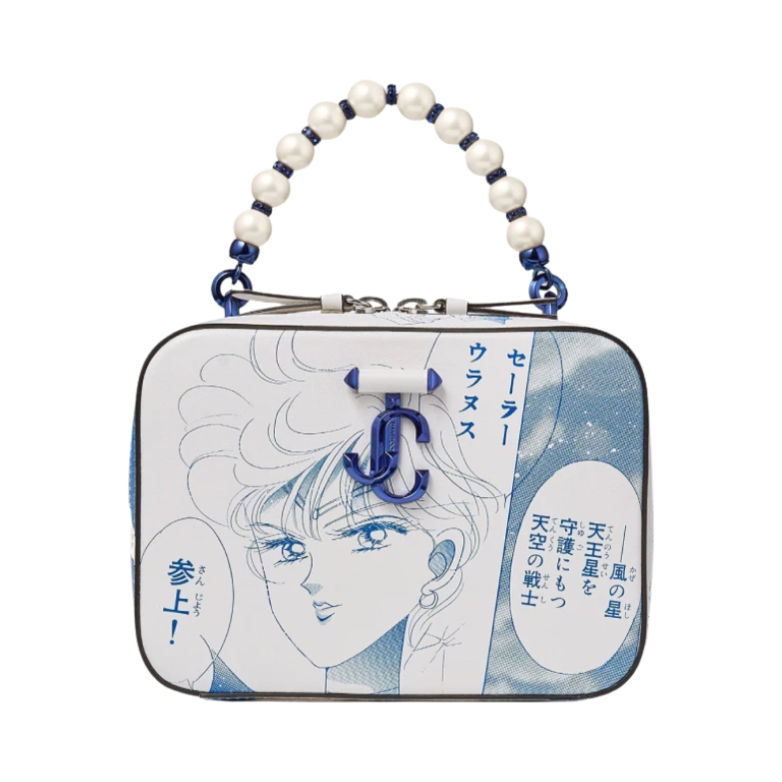 지미추 x 미소녀 전사 세일러문 세일러 우라누스 애비뉴 베니티 백 블루 화이트(Jimmy Choo x Pretty Guardian Sailor Moon Sailor Uranus Avenue Vanity Bag Blue White)