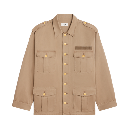 (W) Celine Saharienne Jacket In Technical Cotton Dark Beige