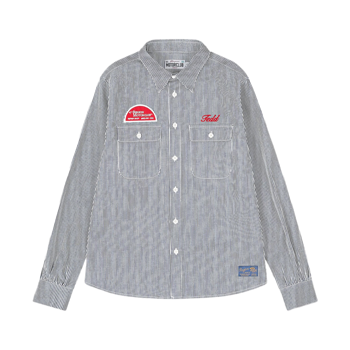 saf00369 Safarispot Region Motors Club Stripe Wappen Shirts Jacket Indigo