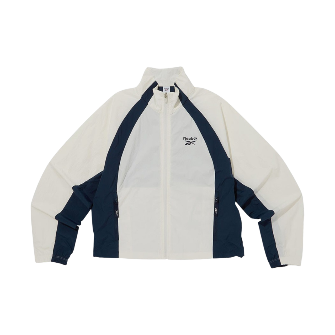 (W) 리복 벡터 플래쉬 크롭 윈드브레이커 화이트 네이비((W) Reebok Vector Flash Crop Windbreaker White Navy)