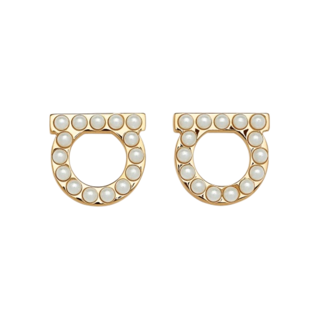 (W) 페라가모 간치니 크리스탈 펄 이어링 글래스 브래스 & 골드((W) Ferragamo Gancini Crystal Pearl Earrings Glass Brass & Gold)
