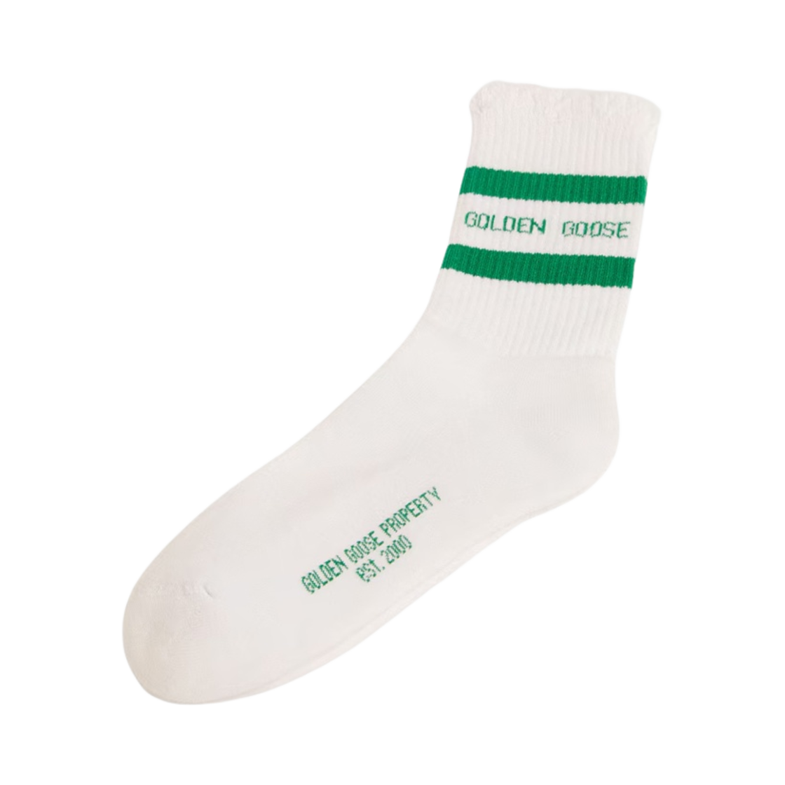 GUP00883-P000487-81237 Golden Goose Logo Cotton Socks with Distressed Finishes Green Stripes