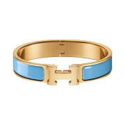(W) Hermes Clic H Bracelet Gold & Bleu Orage