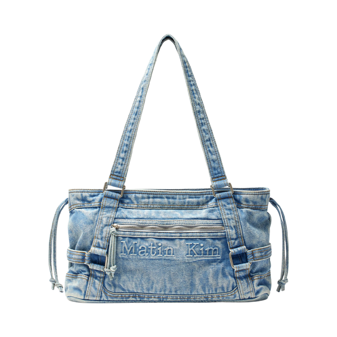 마뗑킴 워시드 데님 스퀘어 숄더백 라이트 블루(Matin Kim Washed Denim Square Shoulder Bag Light Blue)