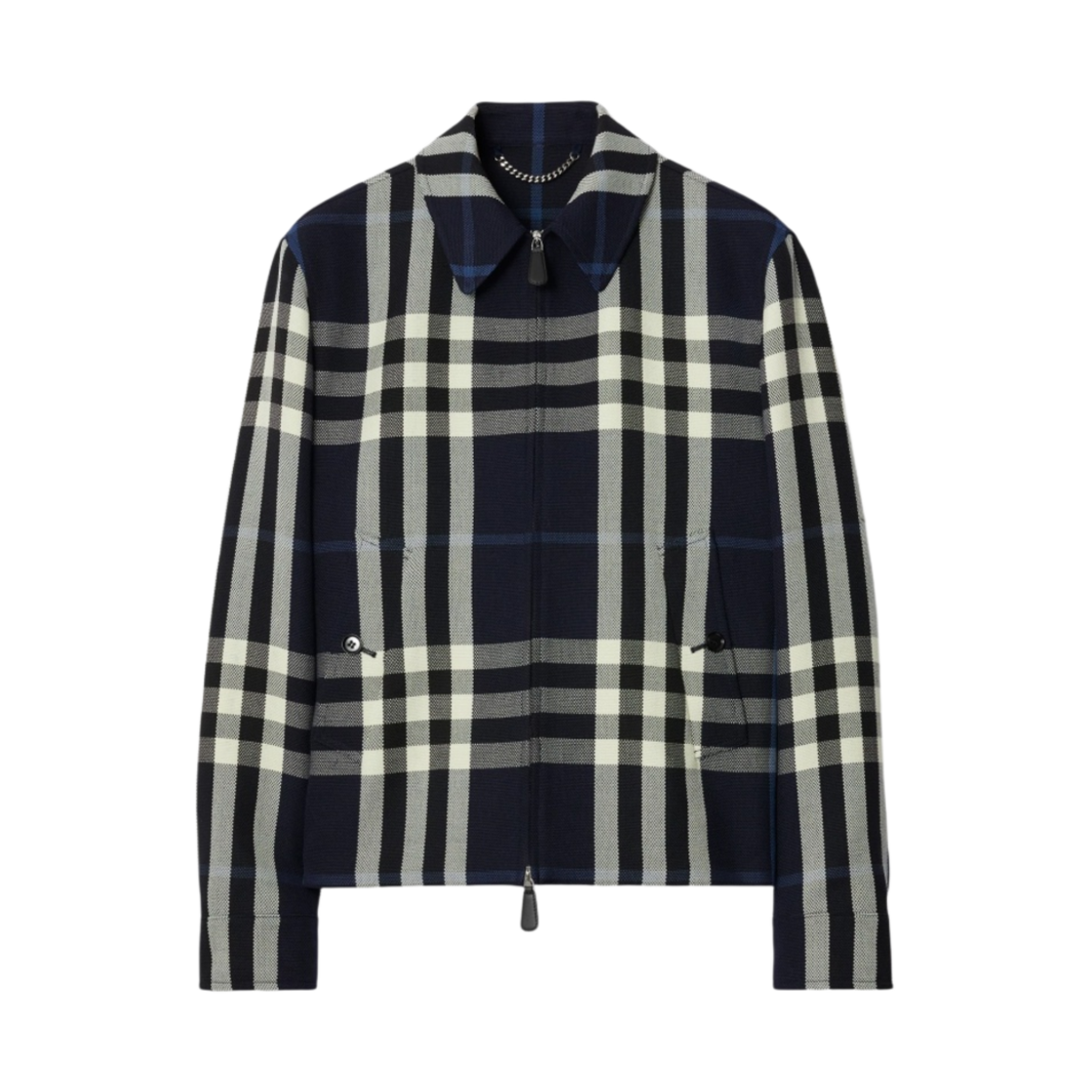 버버리 체크 울 코튼 자켓 화이트 다크 차콜 블루