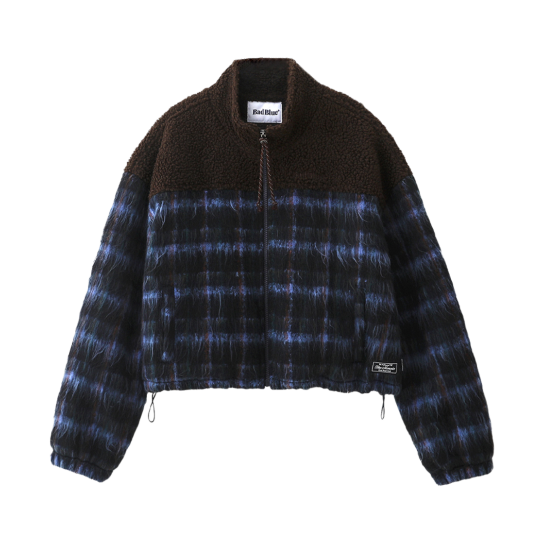 6902768 BadBlue Fleece & Wool Check Crop Jacket Navy