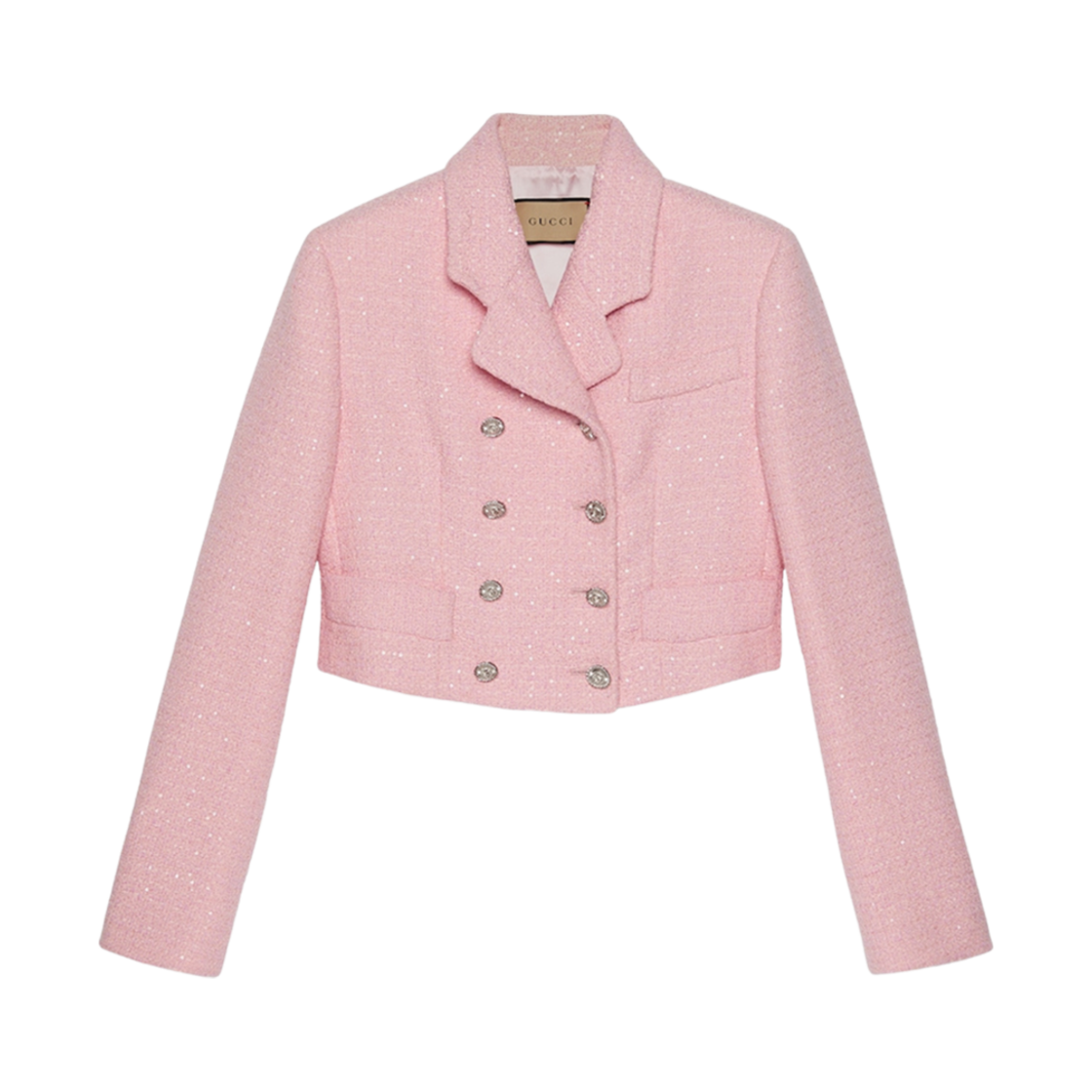 (W) 구찌 크롭 트위드 자켓 시퀸 라이트 핑크((W) Gucci Cropped Tweed Jacket with Sequins Light Pink)
