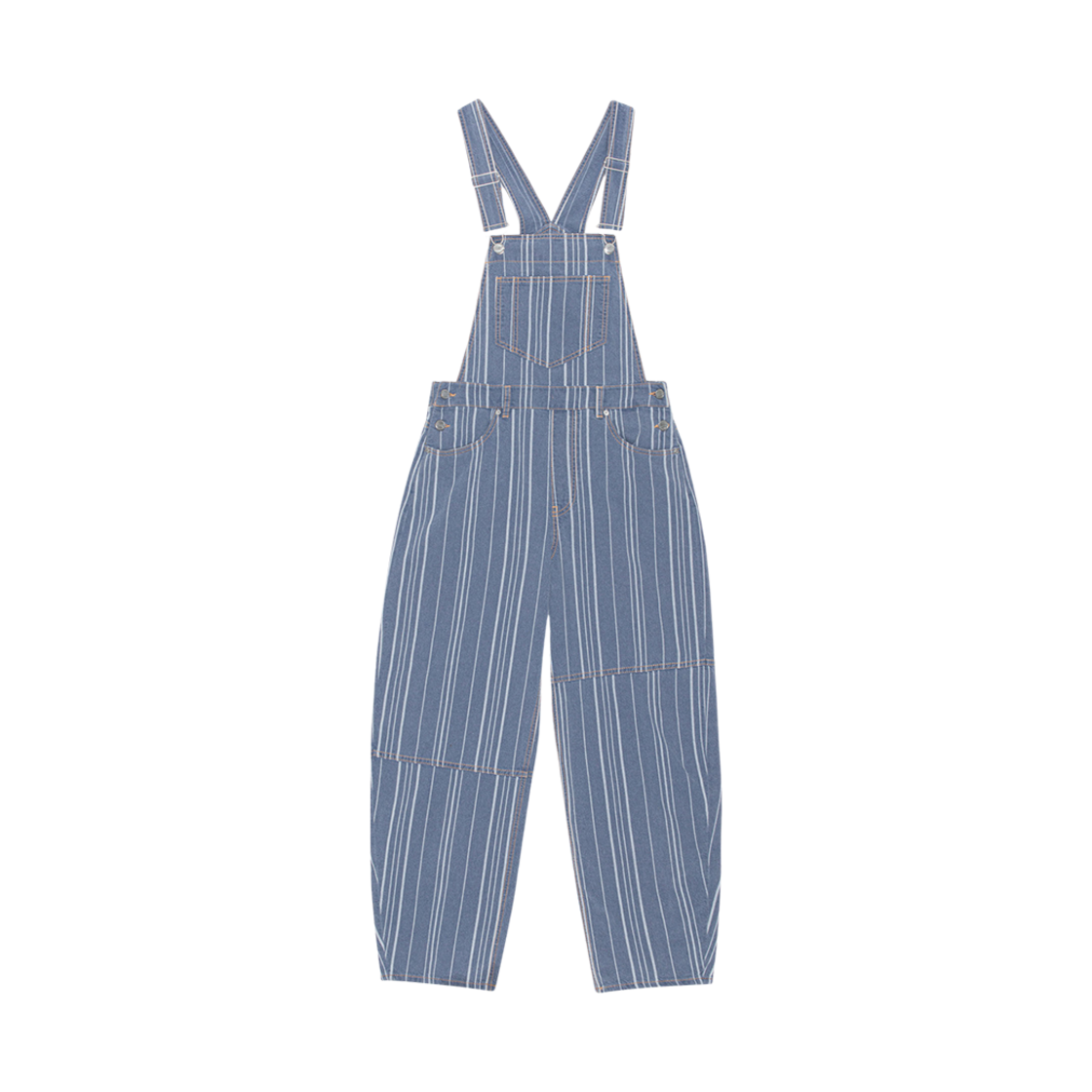 (W) 가니 라이트 스트라이프 데님 오버롤 미드 블루 스톤