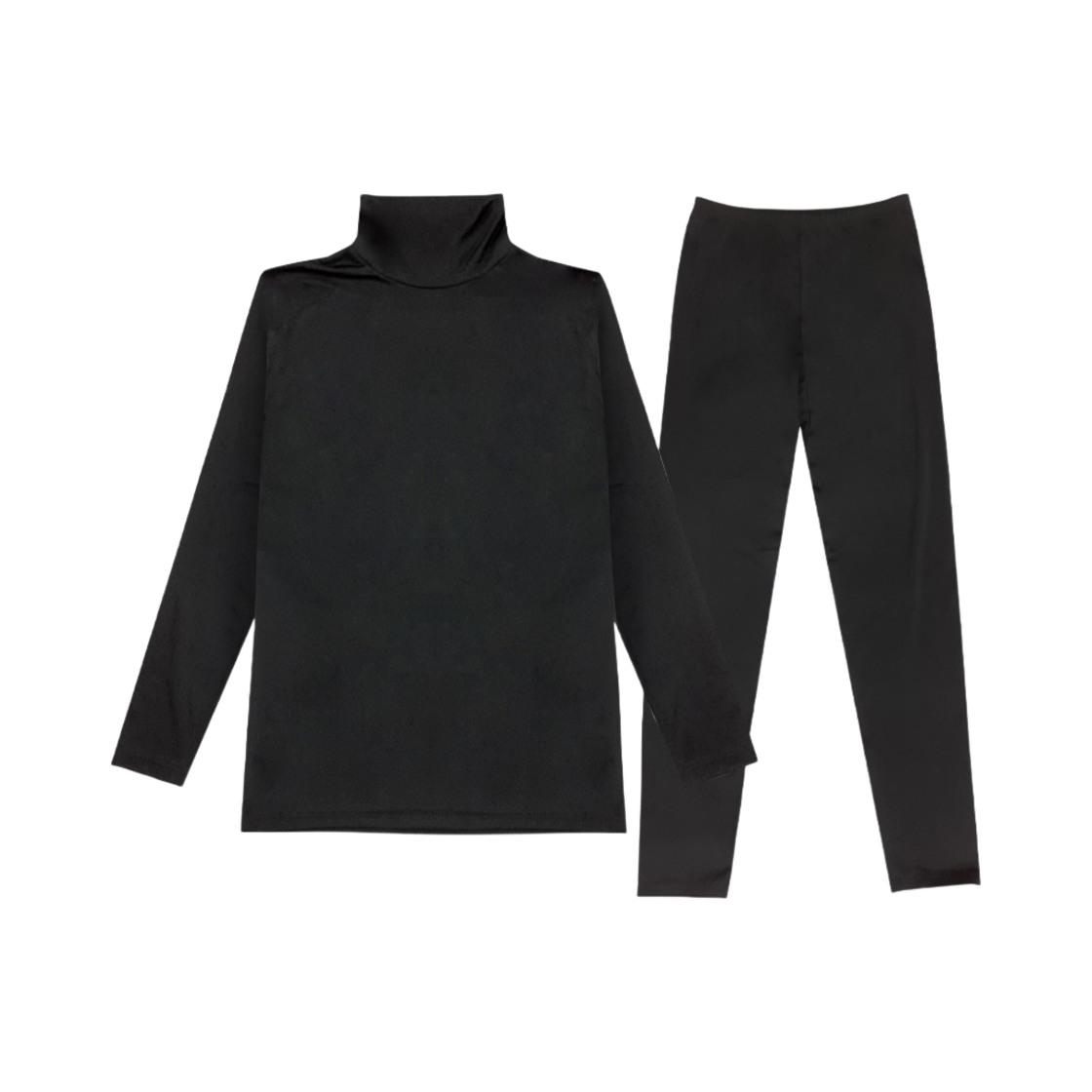 A-VTP-BK-W (W) Aone Thermal Fleece Turtleneck Innerwear Top And Bottom Set Black