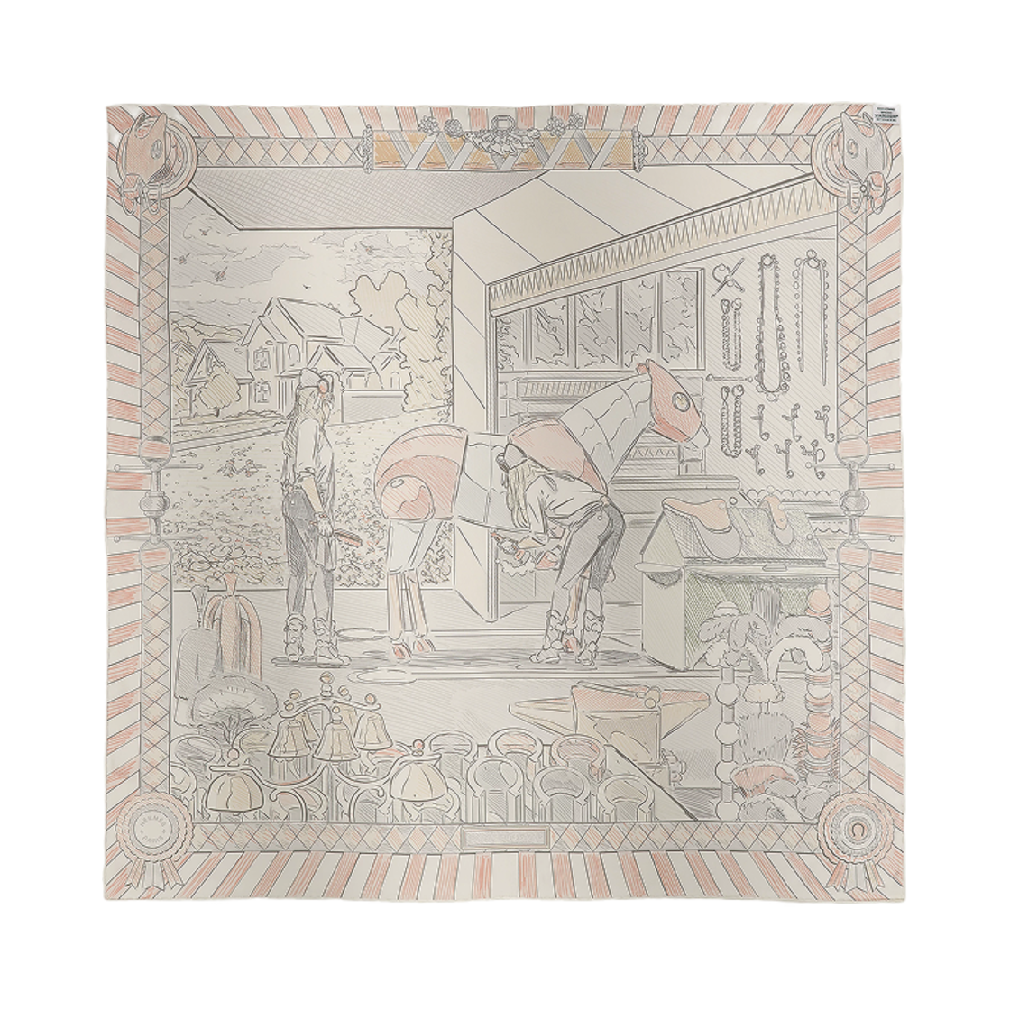 (W) 에르메스 포니 피트 스탑 더블 페이스 스카프 90 로즈 뿌드르 그리 블랑((W) Hermes Pony Pit Stop Double Face Scarf 90 Rose Poudre Gris Blanc) - 2