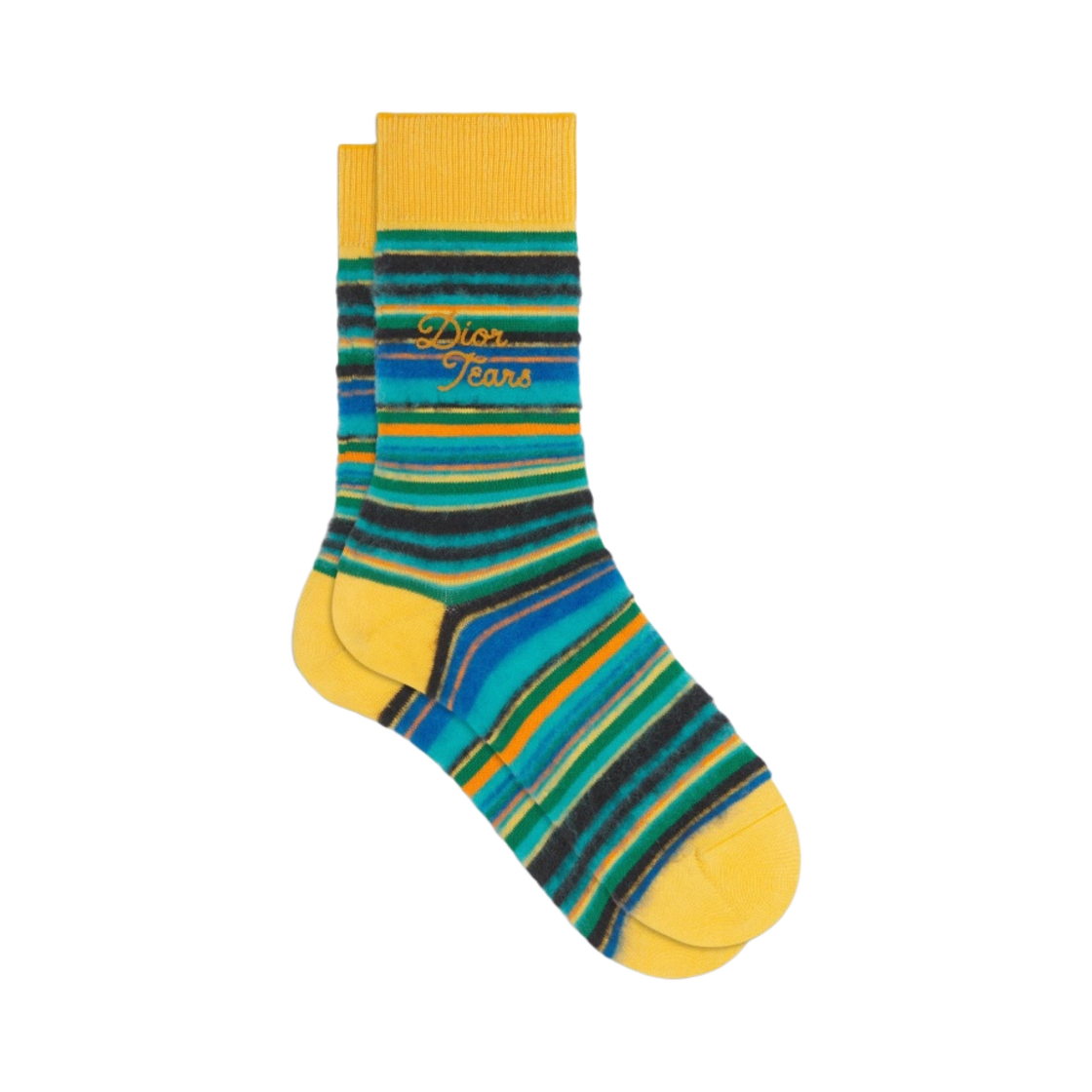 393MC05AT689-C282 Dior x Denim Tears Brushed Knit Cotton Mohair and Alpaca Blend Dior Tears Socks Blue Yellow