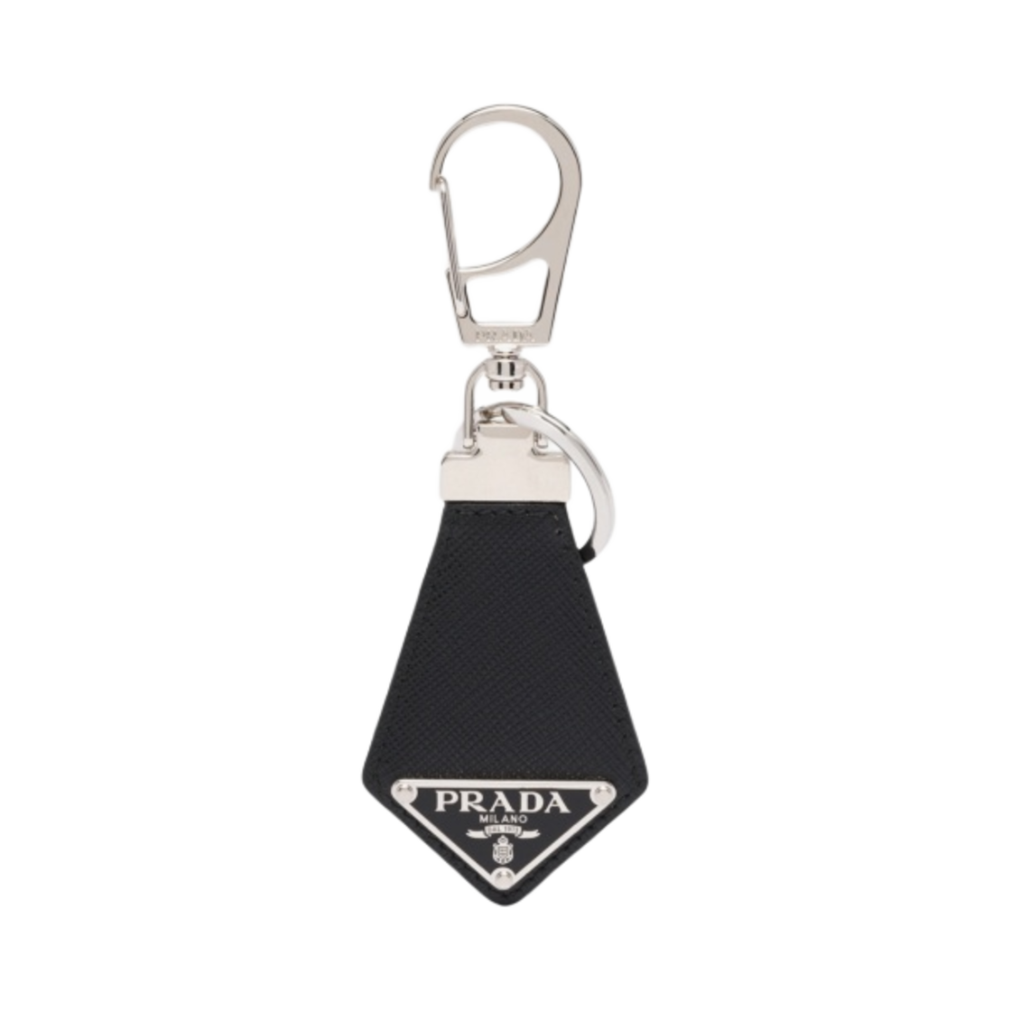 프라다 사피아노 레더 트라이앵글 로고 키체인 블랙(Prada Saffiano Leather Triangle Logo Keychain Black)