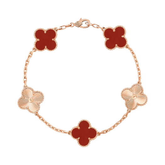 (W) Van Cleef & Arpels Vintage Alhambra Bracelet 5 Motifs Rose Gold Carnelian