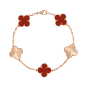 (W) Van Cleef & Arpels Vintage Alhambra Bracelet 5 Motifs Rose Gold Carnelian