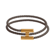 Hermes Tournis Tresse Bracelet Swift Calfskin Brushed Gold & Gris Etain