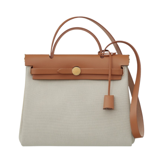 Hermes Herbag Zip 31 Bag Retourne Military Canvas & Gold Beton Fauve