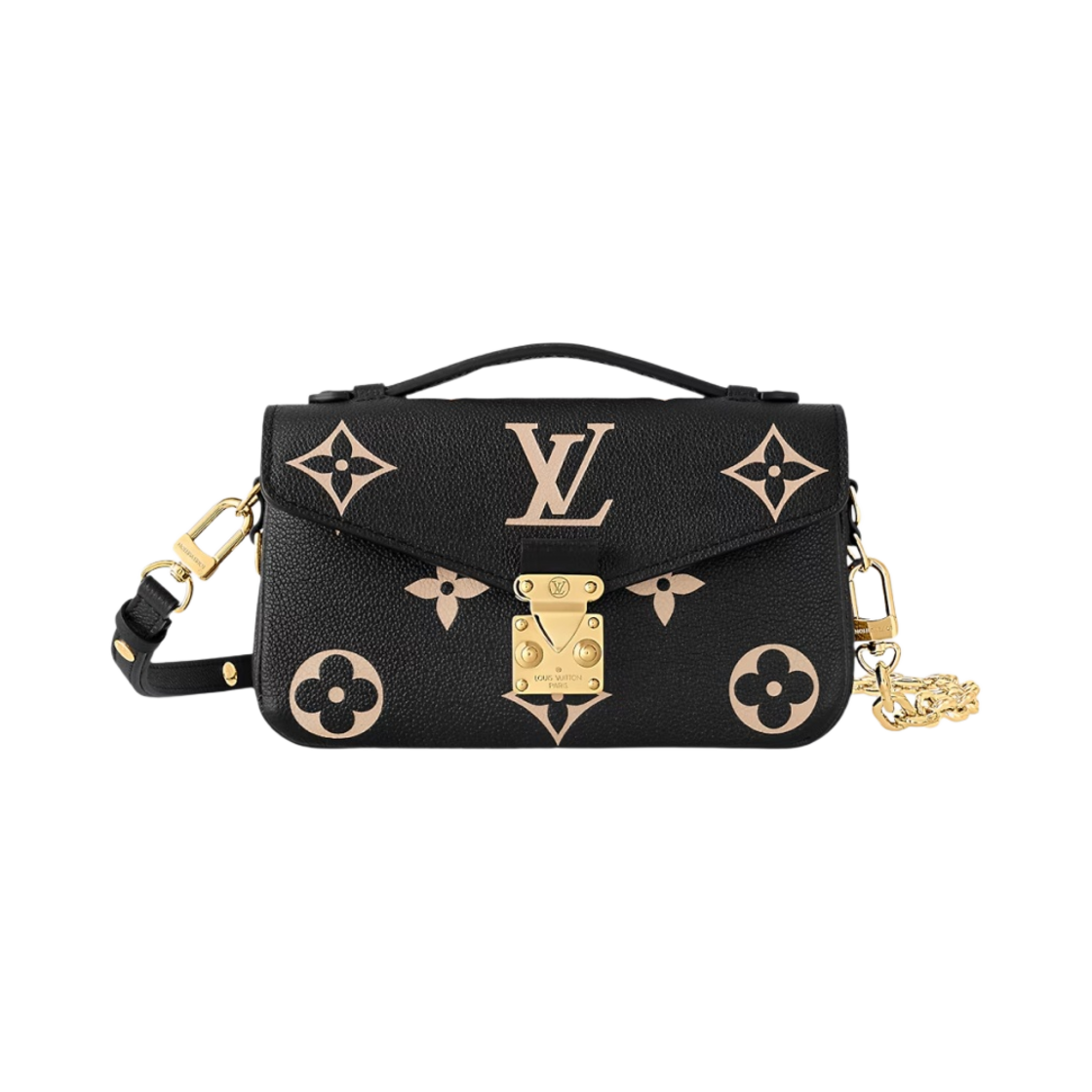 M46596 Louis Vuitton Pochette Metis East West Bicolor Monogram Empreinte Leather Black Beige