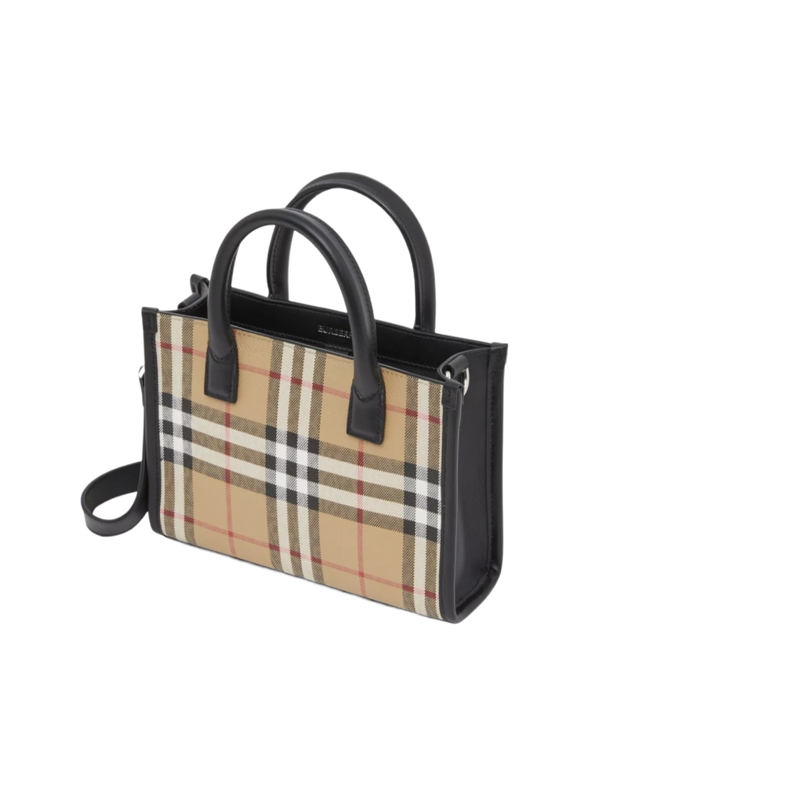 버버리 빈티지 체크 레더 미니 토트백 아카이브 베이지(Burberry Vintage Check and Leather Mini Tote Bag Archive Beige) - 2
