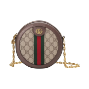Gucci Ophidia GG Mini Round Shoulder Bag Beige Ebony
