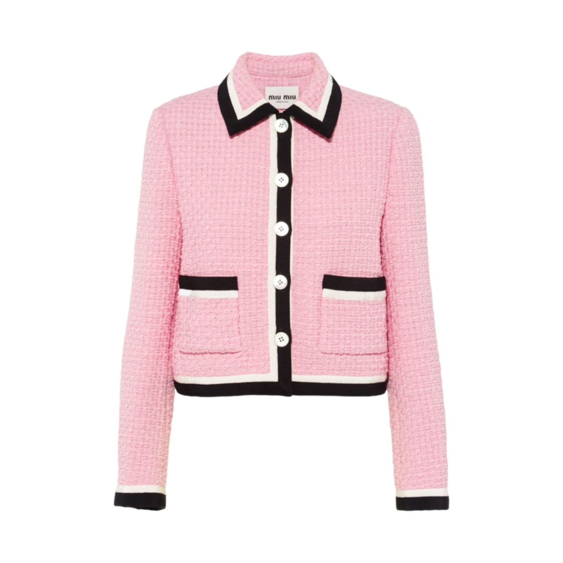 (W) 미우 미우 싱글 브레스티드 트위드 자켓 핑크((W) Miu Miu Single Breasted Tweed Jacket Pink) - 1