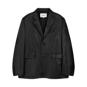 Tonywack Leather Single-Breasted Blazer Jacket Black
