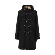 Burberry Exaggerated Check Technical Wool Duffle Coat Black