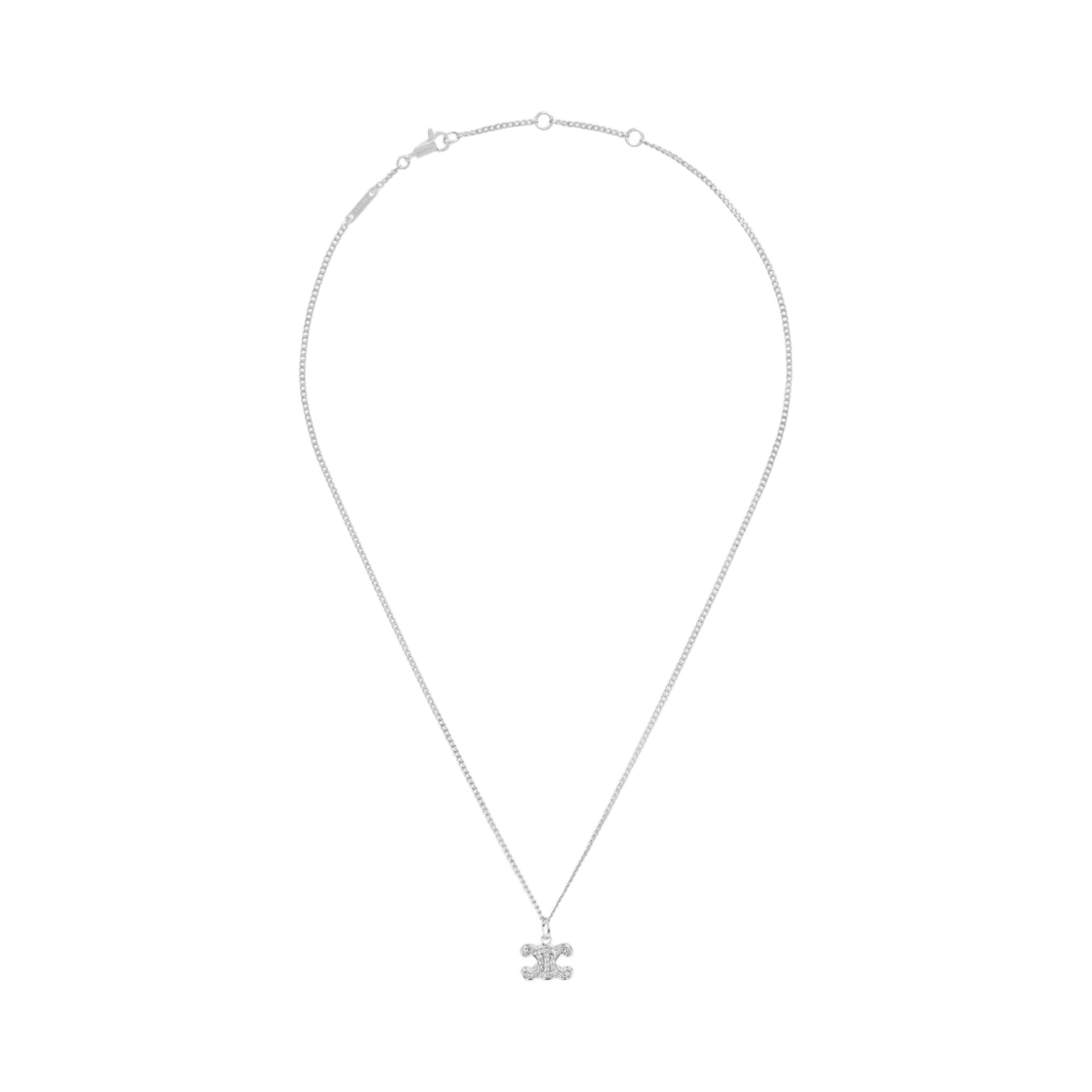 (W) 셀린느 브래스 로듐 피니쉬 크리스탈 트리옹프 라인스톤 목걸이 실버((W) Celine Triomphe Rhinestone Necklace in Brass with Rhodium Finish and Crystals Silver)
