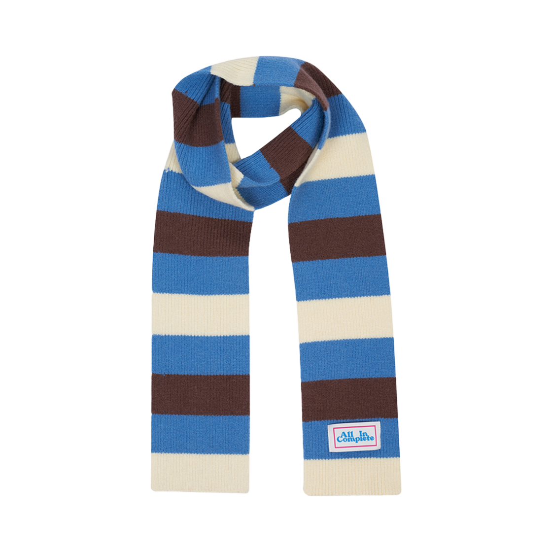 올인컴플리트 3 스트라이프 니트 머플러 브라운 블루 버터(Allincomplete 3 Stripe Knit Muffler Brown Blue Butter) - 1