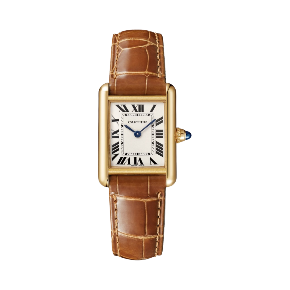 까르띠에 탱크 루이 워치 스몰 쿼츠 옐로우 골드 샤이니 앨리게이터 스킨 브라운(Cartier Tank Louis Watch Small Quartz Yellow Gold Shiny Alligator Skin Brown)