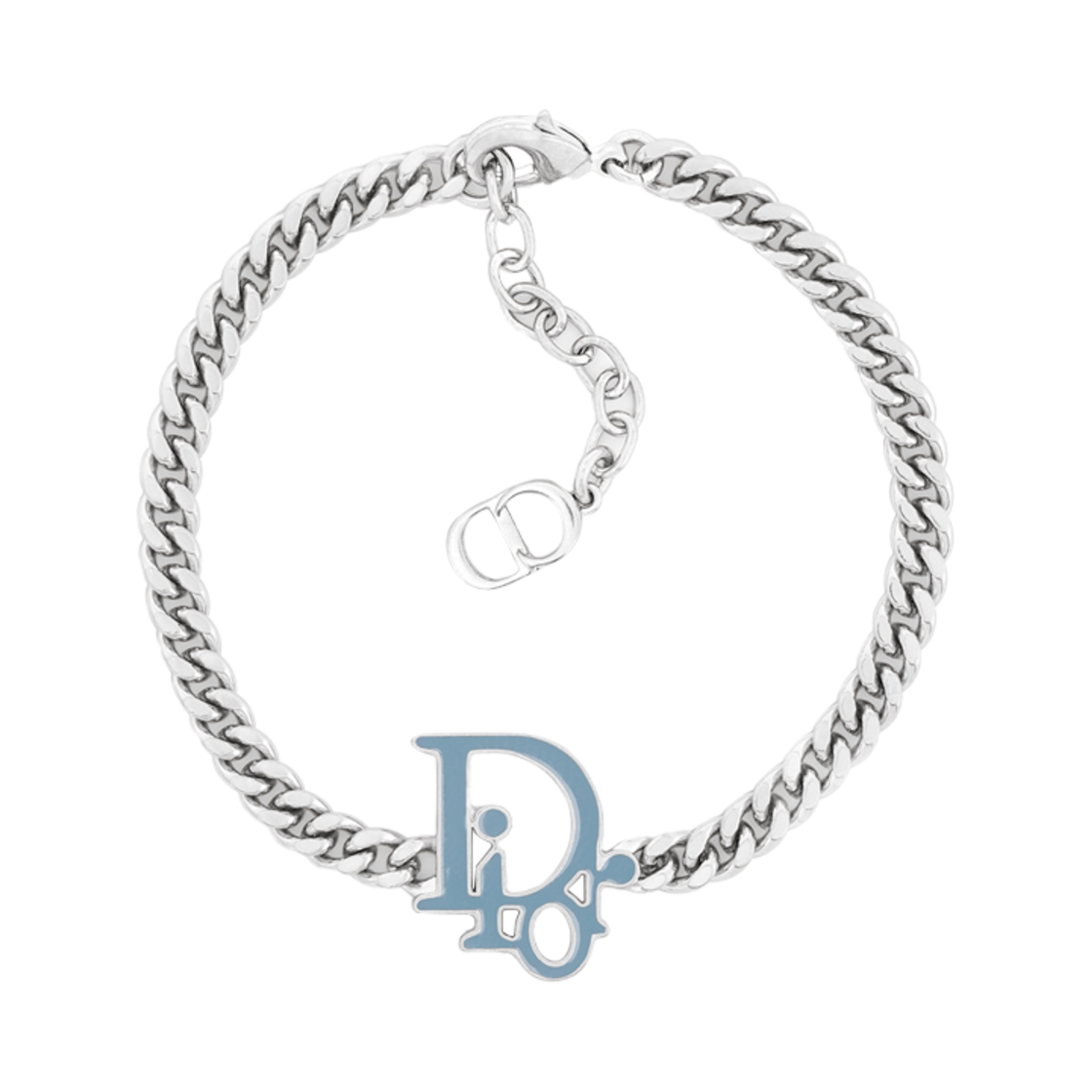 디올 오블리크 체인 링크 브레이슬릿 실버 피니쉬 브래스 앤 레진 실버 블루(Dior Oblique Chain Link Bracelet Silver Finish Brass and Resin Silver Blue)