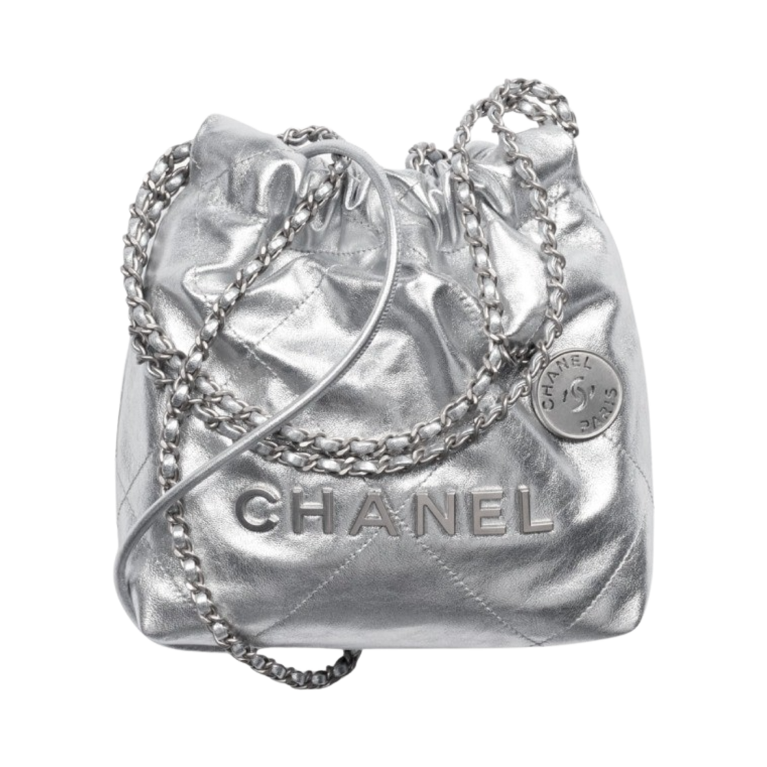 샤넬 22 미니 핸드백 메탈릭 램스킨 & 실버 메탈 실버(Chanel 22 Mini Handbag Metallic Lambskin & Silver Silver) - 1