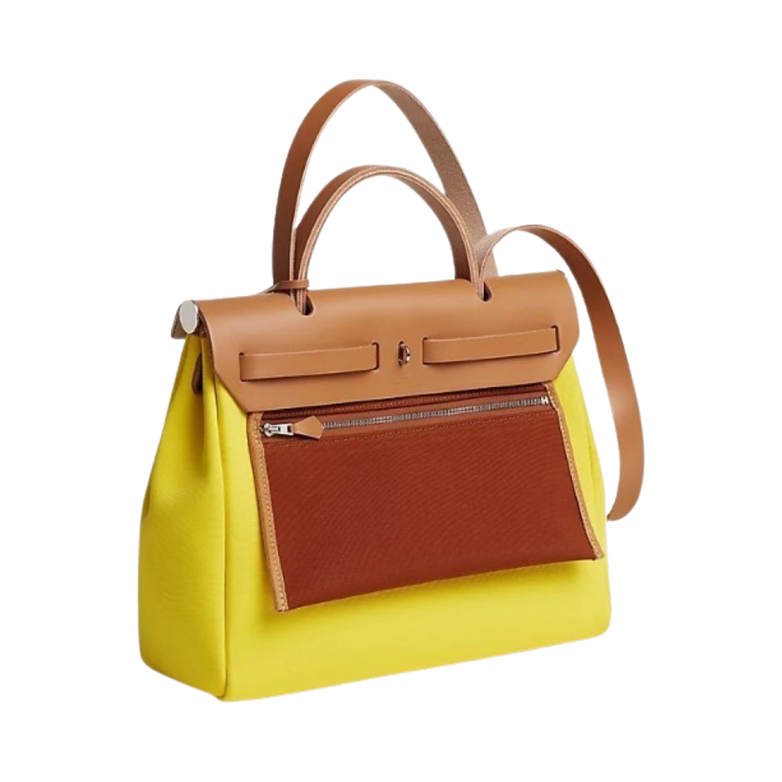 에르메스 에르백 집 31 베르소 백 르투르네 캔버스 & 팔라듐 하드웨어 죤 시트론 퀴브레(Hermes Herbag Zip 31 Verso Bag Retourne Canvas & Palladium Jaune Citron Cuivre) - 3
