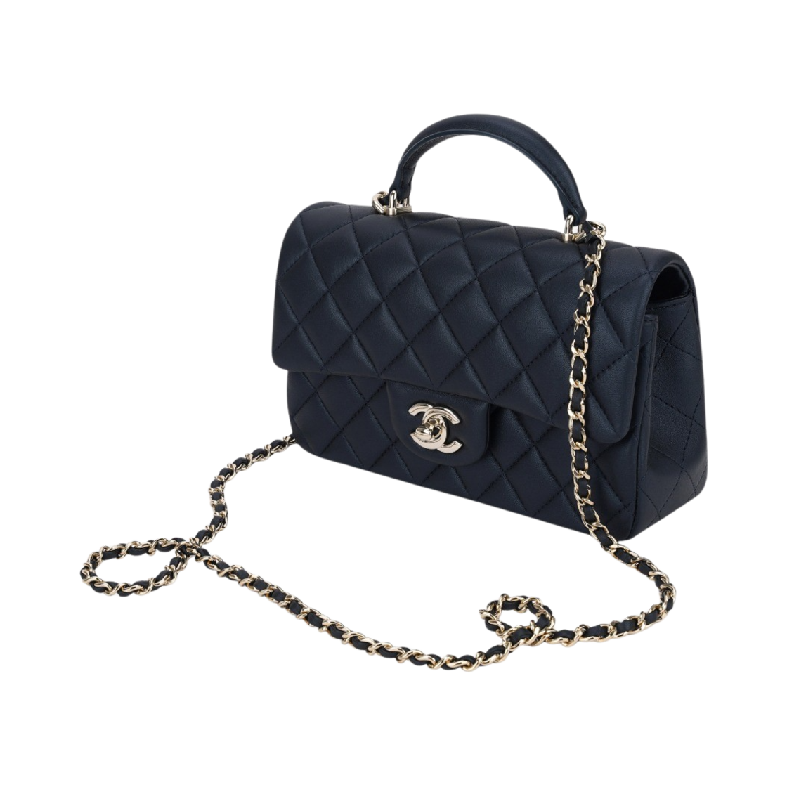 샤넬 핸들 장식의 미니 플랩백 램스킨 & 골드 메탈 다크 네이비(Chanel Mini Flap Bag with Top Handle Lambskin & Gold Dark Navy) - 3