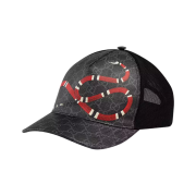 Gucci Kingsnake Print GG Supreme Baseball Hat Black