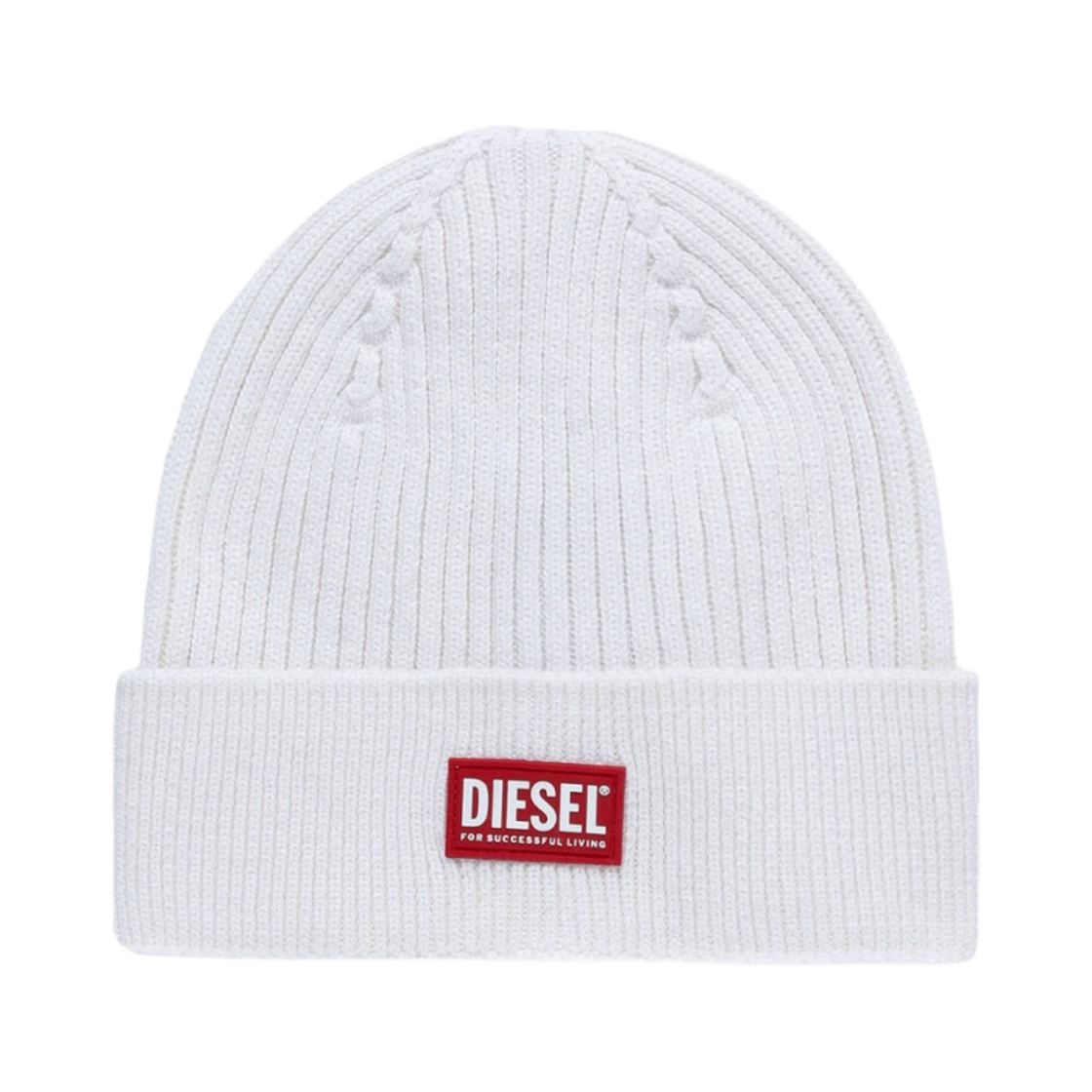 디젤 K-코더-G 2X2 립드 비니 로고 패치 화이트(Diesel K-Coder-G 2X2 Ribbed Beanie with Logo Patch White) - 1