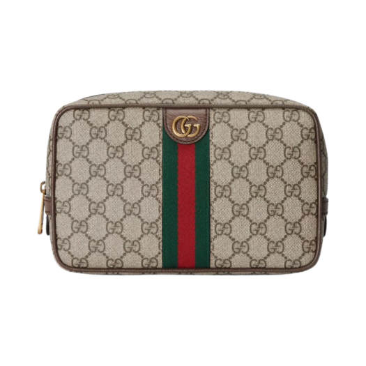 Gucci GG Supreme Canvas Savoy Toiletry Case with Web Beige Ebony