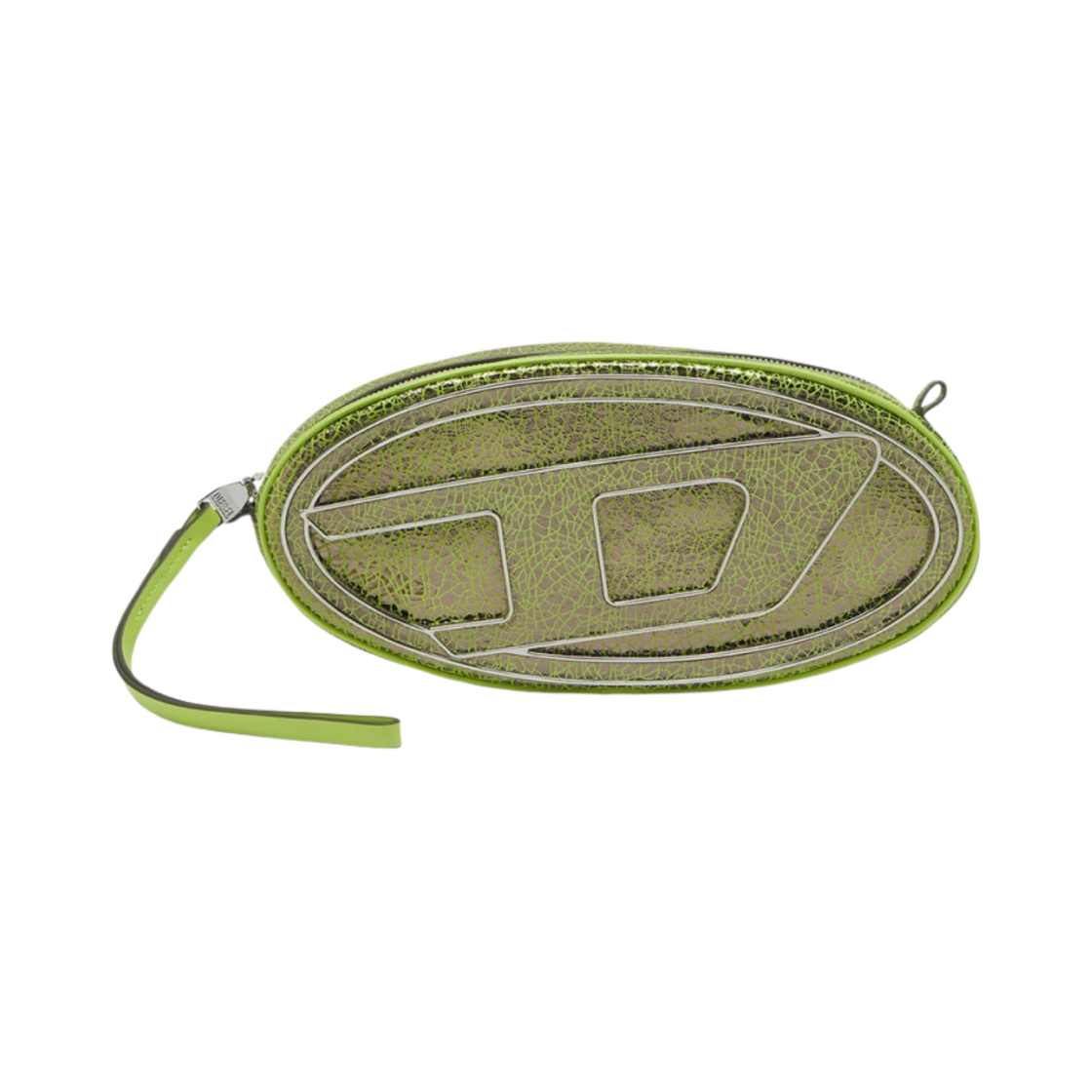 디젤 1DR 파우치 스몰 레더 크로스바디백 인 크랙 레더 그린